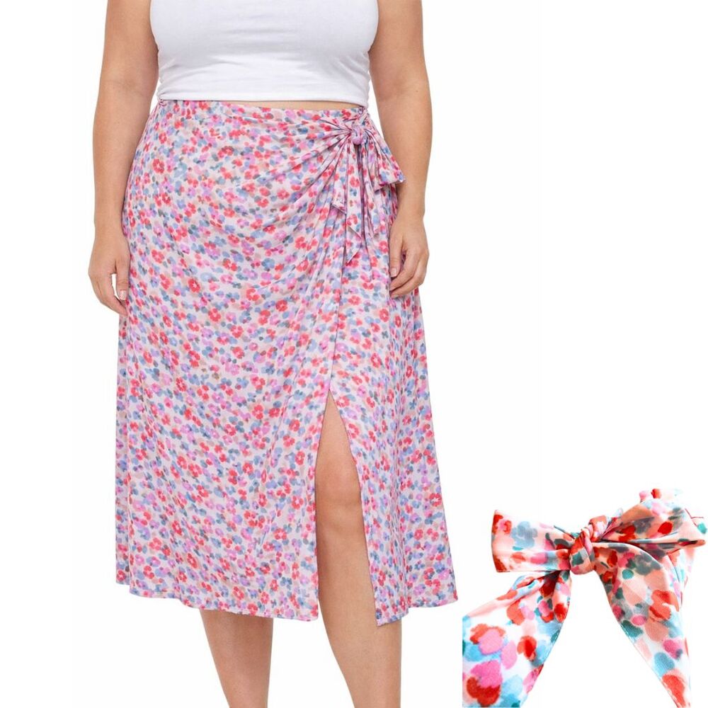 NWT Cupshe Swim Skirt Midi Cover Up Womens XL Pink White Floral Tie Waist Cruise